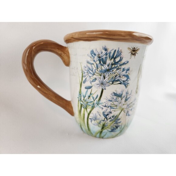 Allium w/Bees Ceramic Coffee Tea Hot Chocolate Mug Botanical Flowers Garden Gift - Picture 1 of 11